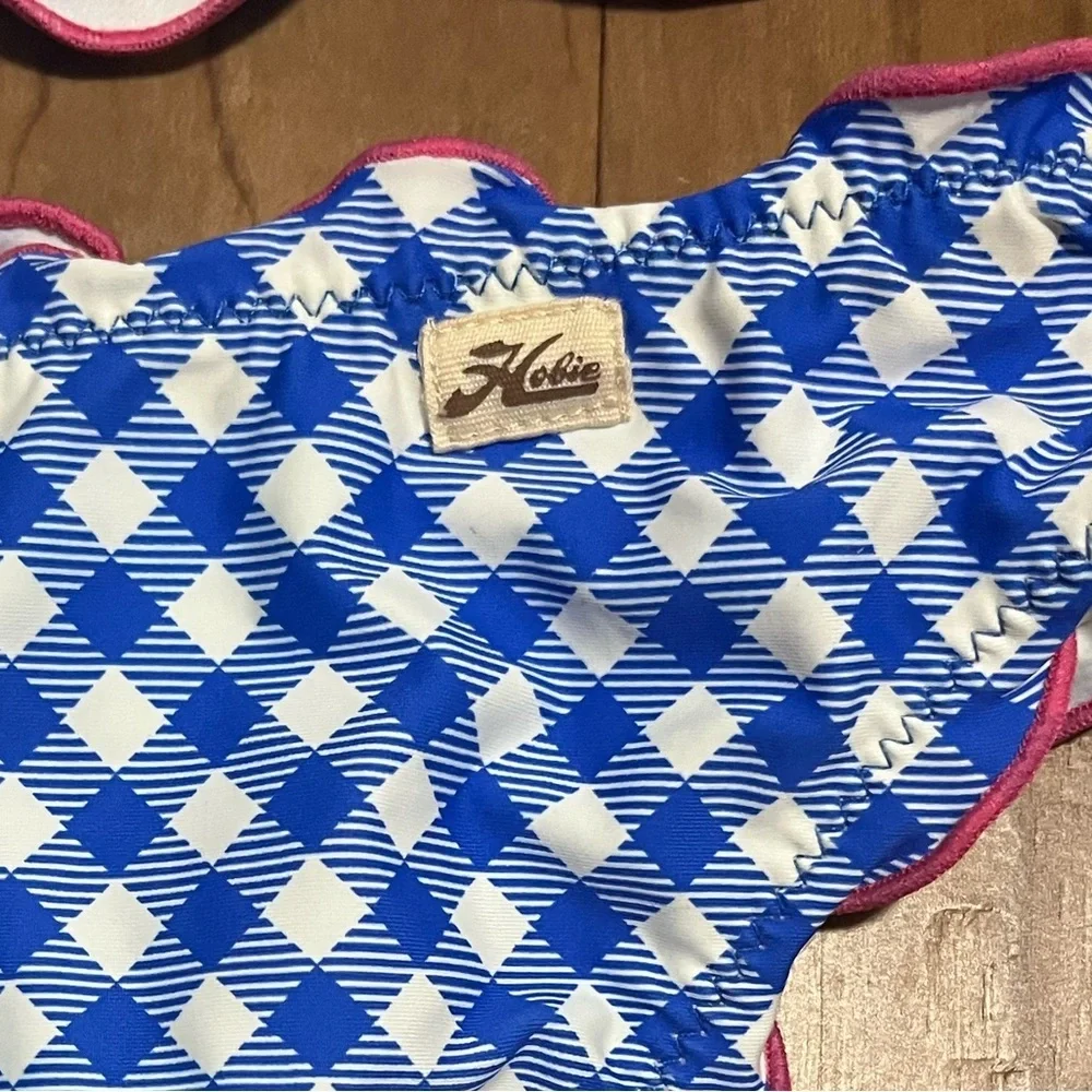 Hobie Girls Blue Gingham Rash Guard Bikini Set UPF 50+ Size 14 NWT